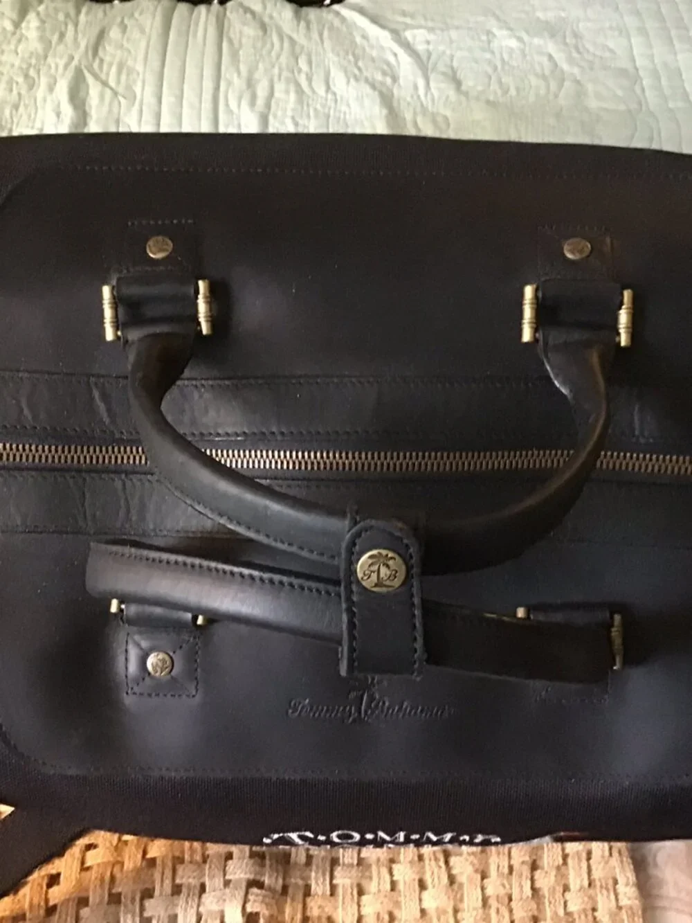 Tommy Bahama Leather Canvas Black travel bag - MINT CONDITION